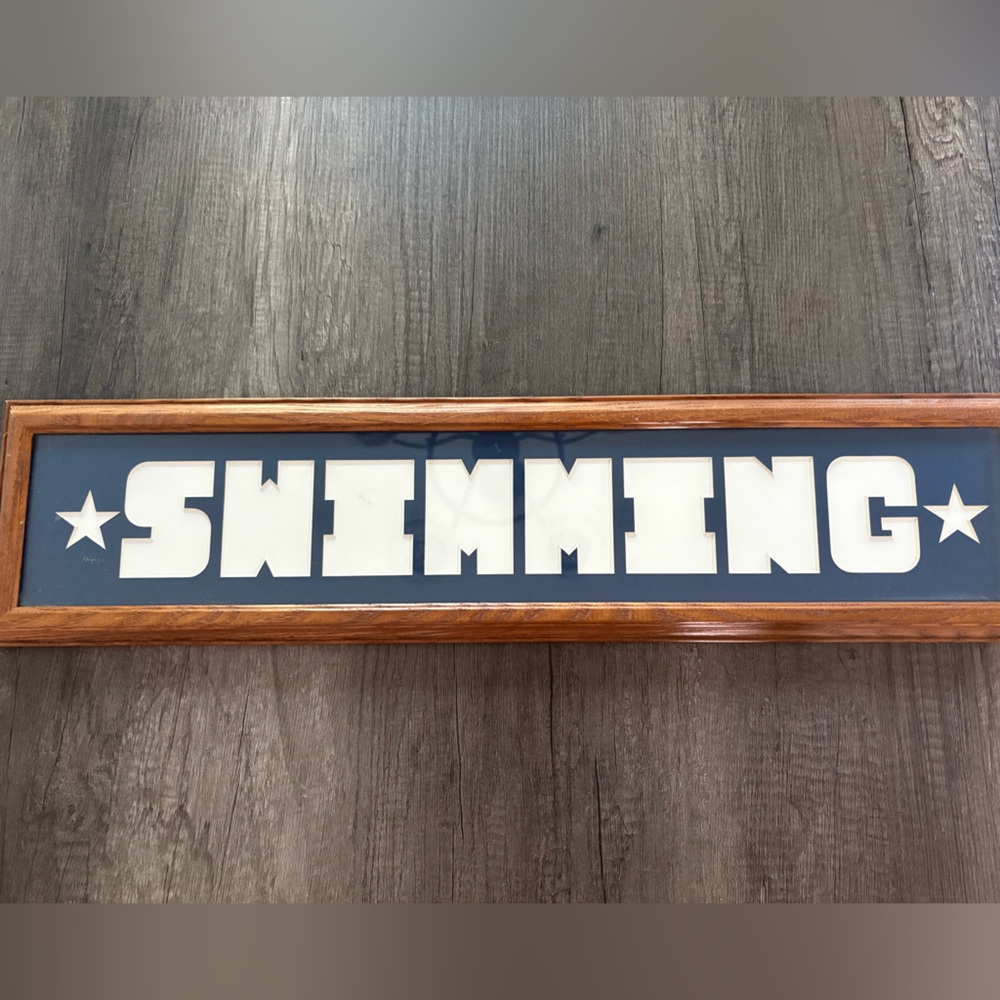 Framed personalized Swimming Matt Sign with Wooden Border